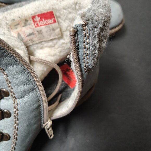 Rieker Boots Women's Size 39 Blue Sherpa Lace Up Zip Chunky Heel Snow Ankle - Picture 11 of 13